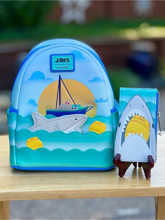 Loungefly Handbags - Loungefly Jaws 50th Anniversary Mini Backpack and Cardholder Set NWT